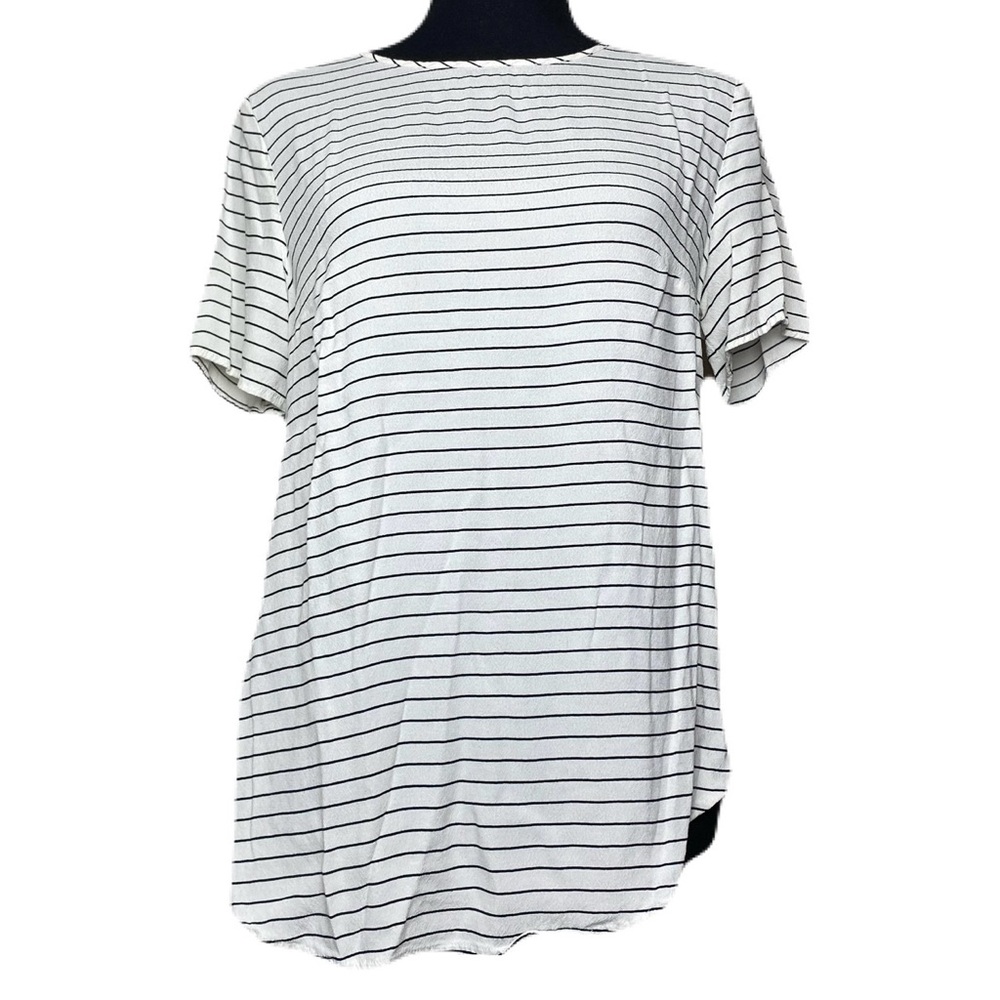 H&M Black & White Striped Short Sleeve Blouse Women’s 10‎